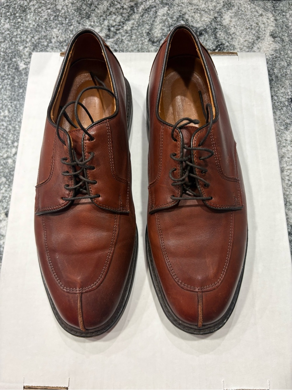 Allen Edmonds Cognac Brown Leather Derby Oxfords